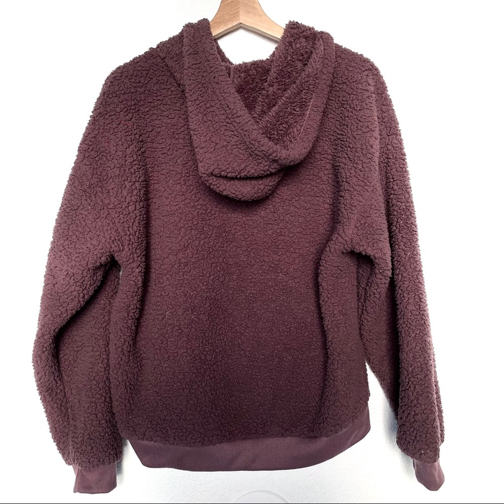 American Eagle Fluffy Sherpa Hooded Teddy Sweater in Dark Plum - Picture 4 of 6
